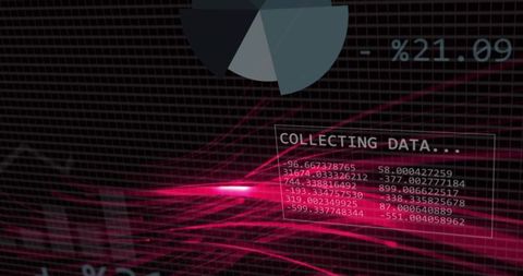 Magenta data stream flowing across analytics interface displaying collecting data hud