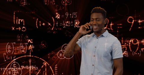 Man Using Smartphone Surrounded by Mathematical Formulas - Download Free Stock Images Pikwizard.com