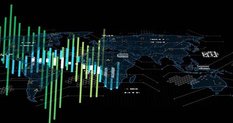 Visualizing global data with neon 3D bar charts over interactive world map dashboard