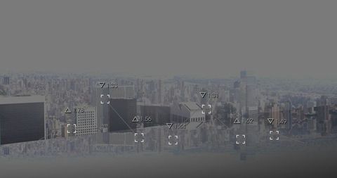 Futuristic Urban Cityscape with Data Analytics Overlay