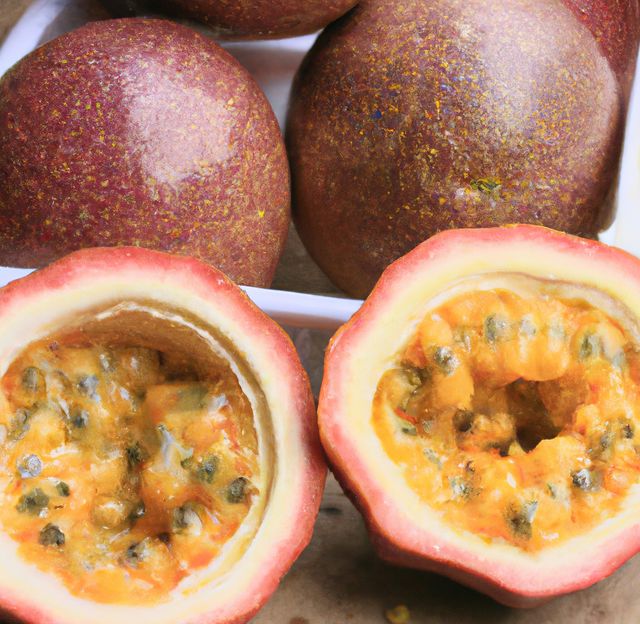 Close up of fresh and ripe passion fruit on plates - Download Free Stock Photos Pikwizard.com