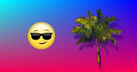 Retro Cool Emoji with Palm Tree on Colorful Gradient