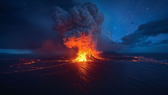 Spectacular Volcanic Eruption Lighting Night Sky with Molten Lava