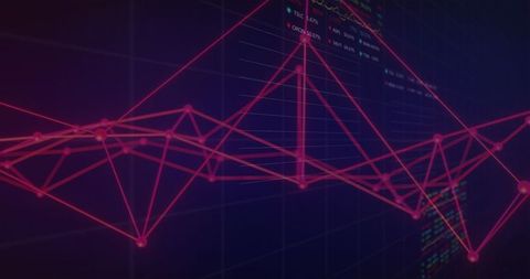 Magenta Network Visualization Displaying Dynamic Data Peaks on Dark Grid Dashboard
