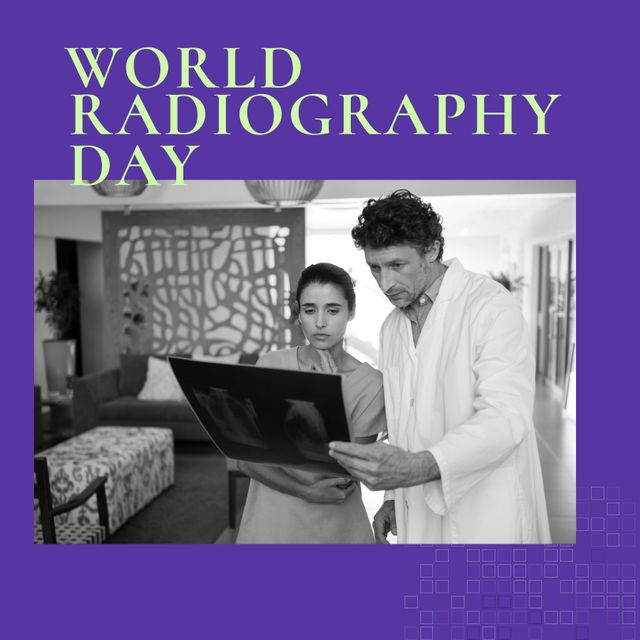 Image featuring healthcare professionals examining x-ray images, perfect for promoting World Radiography Day. Suitable for articles, social media posts, and healthcare-related marketing materials that aim to raise awareness about the importance of radiography in medicine.
