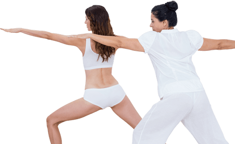 Caucasian Women Exercising in Yoga Poses on Transparent Background