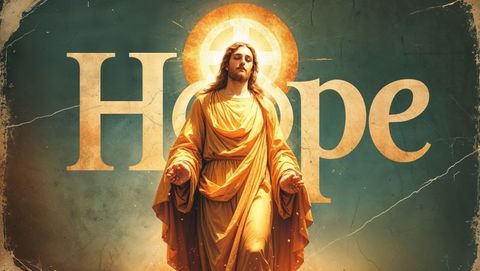 Jesus as a spiritual figure with halo and hope, vintage inspiration