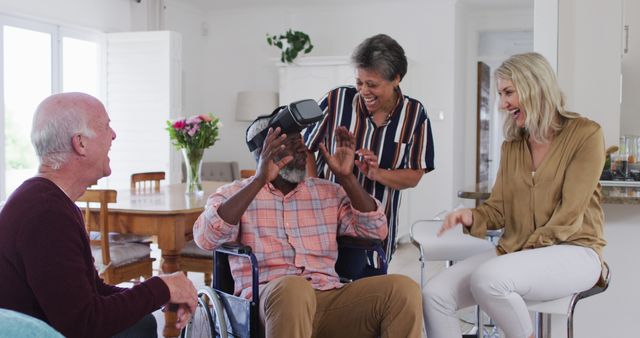 Seniors Enjoying Virtual Reality Experience Together at Home - Download Free Stock Images Pikwizard.com