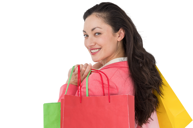 Happy Caucasian Woman Holding Shopping Bags Transparent Background Isolated - Download Free Stock Videos Pikwizard.com