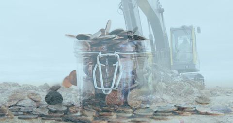 Coin Jar Overlaying Bulldozer Working at Landfill Concept - Download Free Stock Images Pikwizard.com