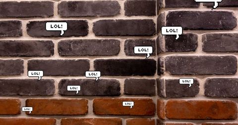Whimsical brick wall with lol speech bubbles