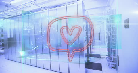 Futuristic Data Center with Digital Heart and Equations