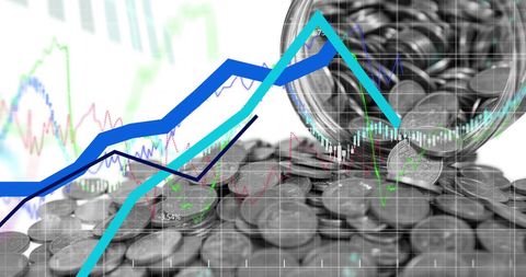 Financial Growth Overlapping Coin Stack with Graph Visualizations - Download Free Stock Images Pikwizard.com