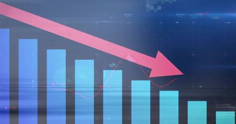 Downward Arrow on Financial Dashboard Displaying Market Trend