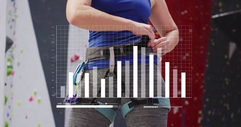 Digital data overlay on female rock climber progress