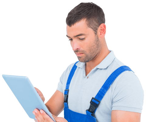 Transparent Male Carpenter Using Digital Tablet for Technical Solutions - Download Free Stock Videos Pikwizard.com