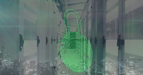 Cybersecurity Concept with Lock Image Over Server Room Background - Download Free Stock Images Pikwizard.com