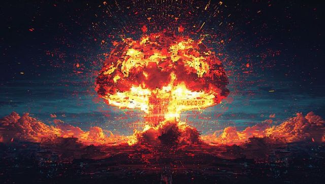 Apocalyptic Mushroom Cloud with Pixel Fragmentation