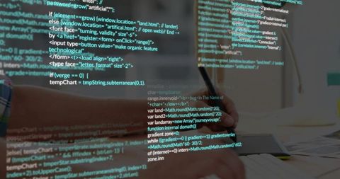 Tech professional writing code concepts in modern workspace