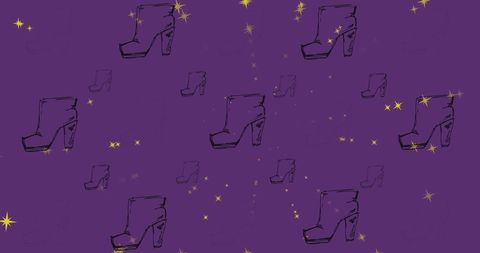 Trendy Boots with Stars on Purple Background