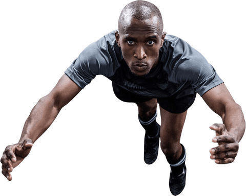 Dynamic Portrait of Rugby Player Jumping Mid-Air with Transparent Background