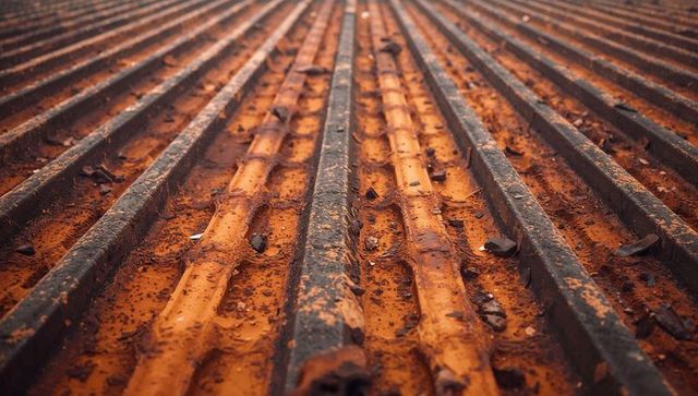 Close-up of Rusty Corrugated Metal with Textured Surface