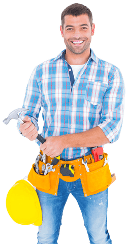 confident repairman holding hammer in tool belt transparent background - Download Free Stock Videos Pikwizard.com
