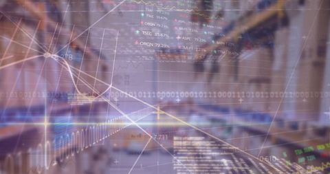 Digital Financial Data Overlay on Modern Warehouse - Download Free Stock Images Pikwizard.com