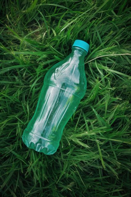 Plastic bottle with blue top on grass background, created using generative ai technology - Download Free Stock Photos Pikwizard.com