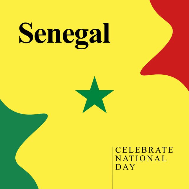 This vibrant banner celebrates Senegal’s National Day with accurate flag details featuring a green star on a yellow background. Perfect for use in promotional materials, social media posts, cultural celebration announcements, or educational content related to Senegalese culture and history.