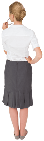Back View of Caucasian Businesswoman with Glasses on Transparent Background
