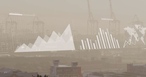 Digital composite: business metrics over modern cityscape