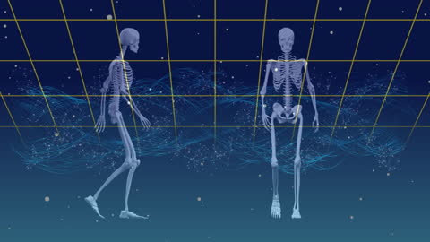 Digital Anatomy: Skeleton Cadence in Blue Abstract Space