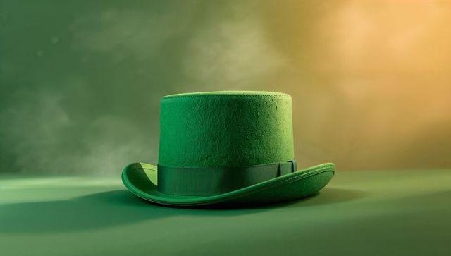 Emerald Felt Top Hat Casting Soft Shadow on Green Backdrop with Warm Highlight