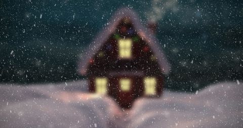 Cozy Snow-Covered Christmas House in Winter Landscape