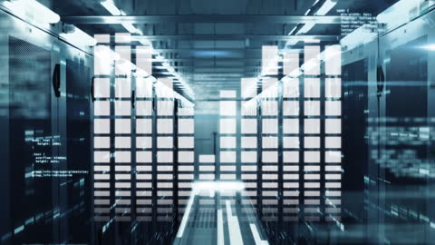 Digital Data Flow in Futuristic Server Room Visual Concept
