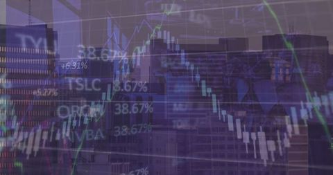 Financial Charts Overlay on City Skyline at Dusk - Download Free Stock Images Pikwizard.com