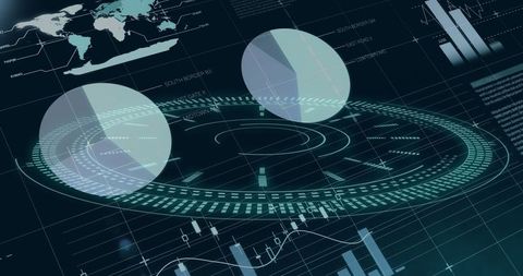 Futuristic data visualization with globe and charts - Download Free Stock Images Pikwizard.com