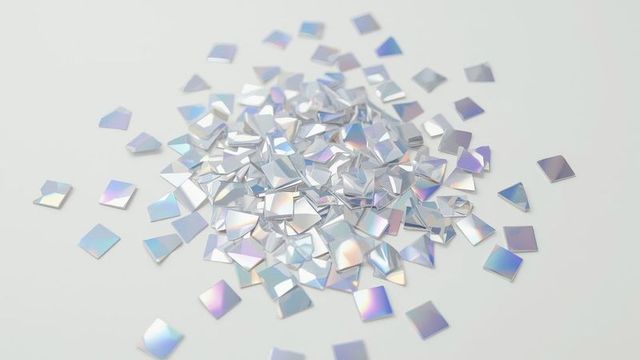 Holographic Confetti Scattered Elegantly on White Table