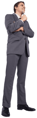 Thoughtful Businessman in Gray Suit Isolated Transparent Background