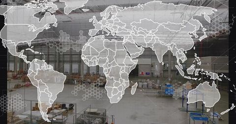 Global logistics network in industrial warehouse