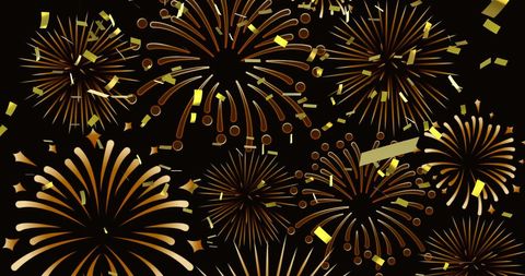 Gold Fireworks and Confetti Celebration on Black Background