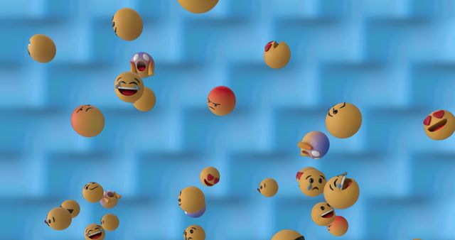 Floating Emojis on Blue Geometric Background - Download Free Stock Images Pikwizard.com