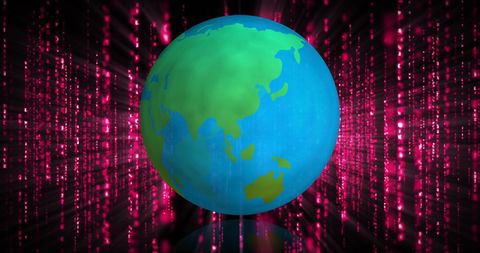 Rotating Globe with Digital Matrix Background for Tech Themes - Download Free Stock Images Pikwizard.com