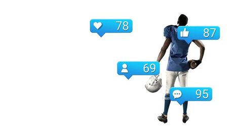 Football Player with Social Media Engagement Icons Overlays