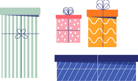 Set of patterned gift boxes with bow on transparent background