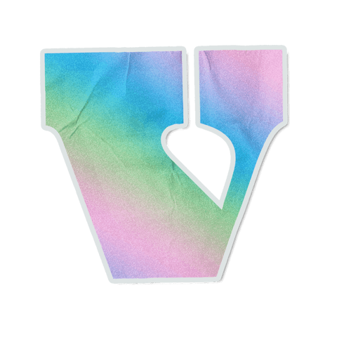 Transparent pastel letter v sticker with gradient paper texture and diecut shadow