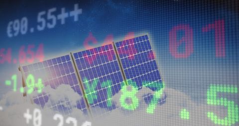 Solar Panels with Stock Market Data Overlay Conceptual Image