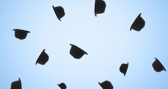 Image of black hats falling on blue background - Download Free Stock Photos Pikwizard.com