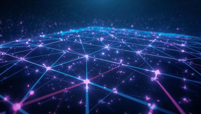 Futuristic Digital Network Grid with Neon Nodes and Connections